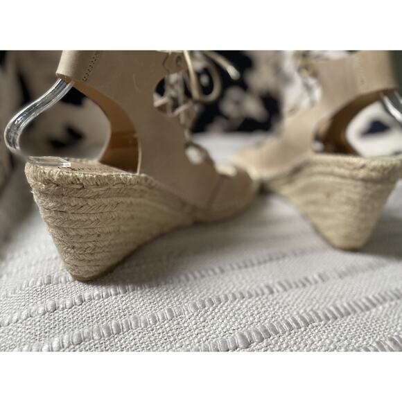 Carmen Saiz Anthropologie Leather Espadrille‎ Wedge Sandals Tie~38. US 7.5- 8 - Picture 5 of 7